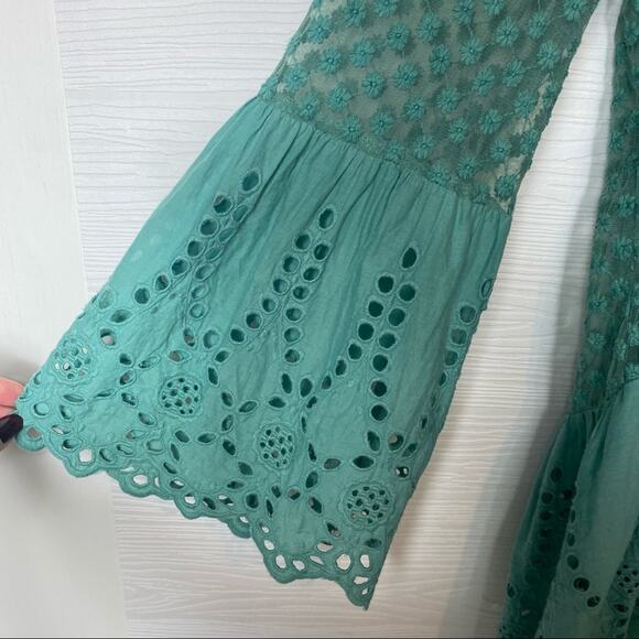 RHUM & RAISIN Teal Eyelet layer Tunic Boho Bohemian M/L - Picture 5 of 11